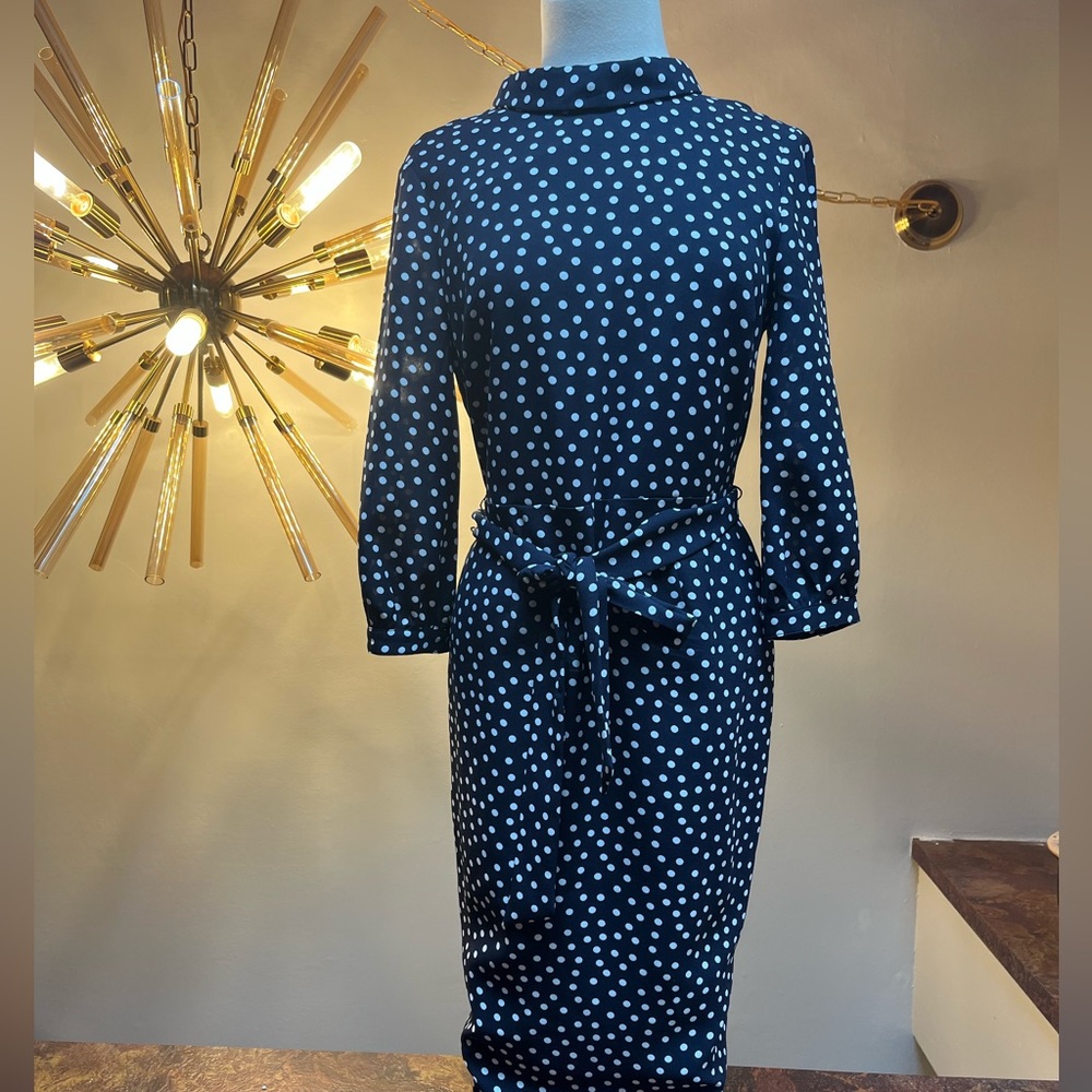 Size US 6/UK 10 Navy with Off White Polka Dots Boden dress